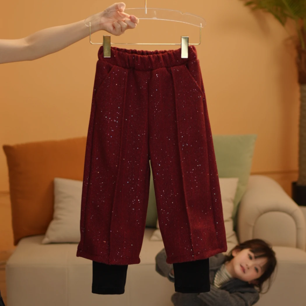 女童喇叭裤2025新款圣诞新年洋气假两件裤子DKZ25287