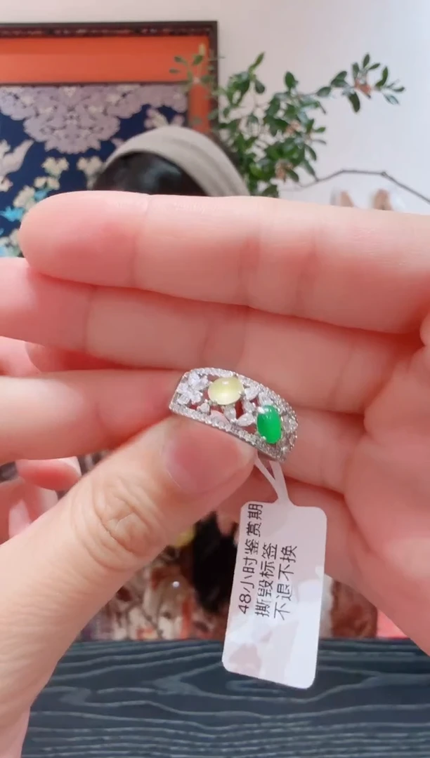 翡翠戒指银S925镶嵌翡翠