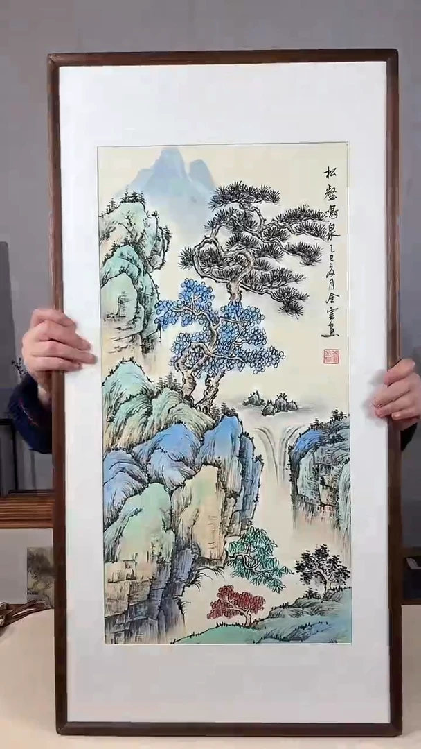 国画手绘*松鹤鸣泉*47*92cm带框发货