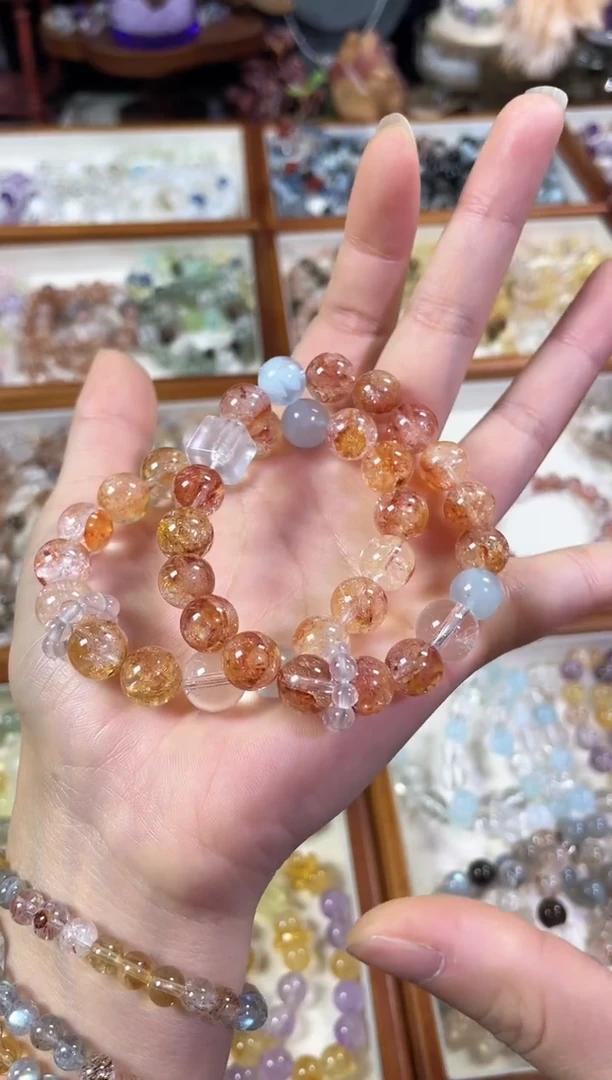 未镶嵌手串水晶天然闪灵黄胶花海蓝宝白水晶方糖手串