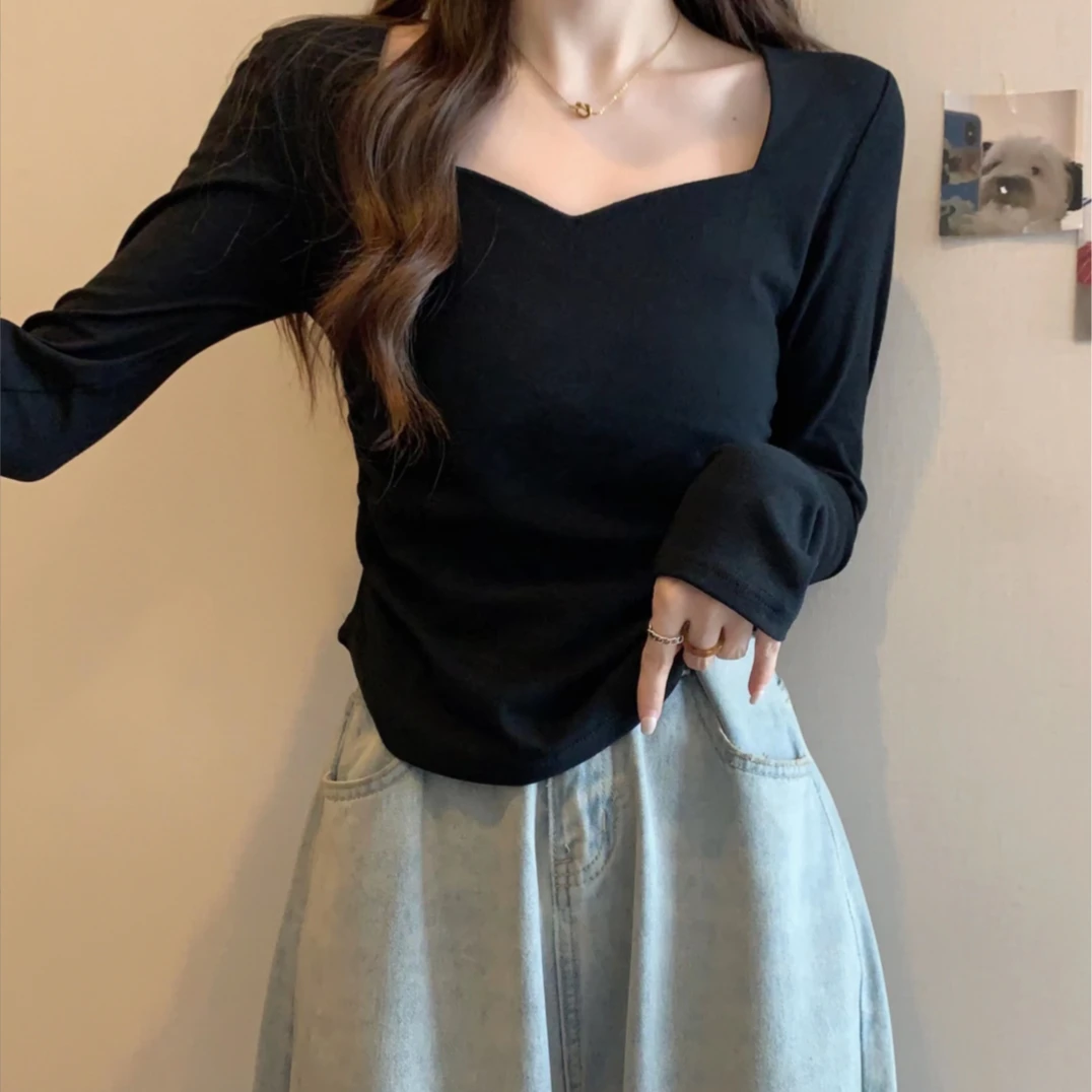 瑶瑶【现货】 胖mm秋冬新款减龄遮肚显瘦百搭长袖T恤13025