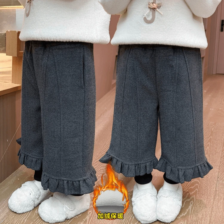 女童冬季真两件加绒保暖裤子女童休闲加厚儿童花边裤长裤洋气宝宝