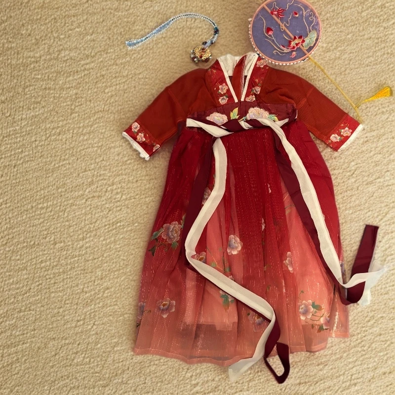 女童汉服襦裙日常古风春秋休闲风汉服女夏款民族夏季公主裙