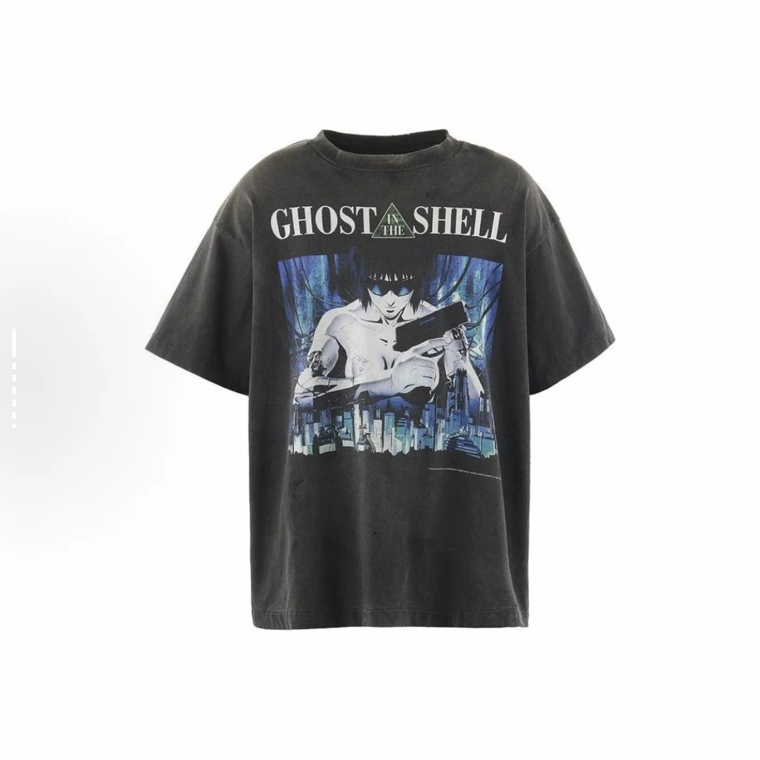 saint攻壳机动队联名潮牌美式重磅情侣复古休闲时尚vintage短袖