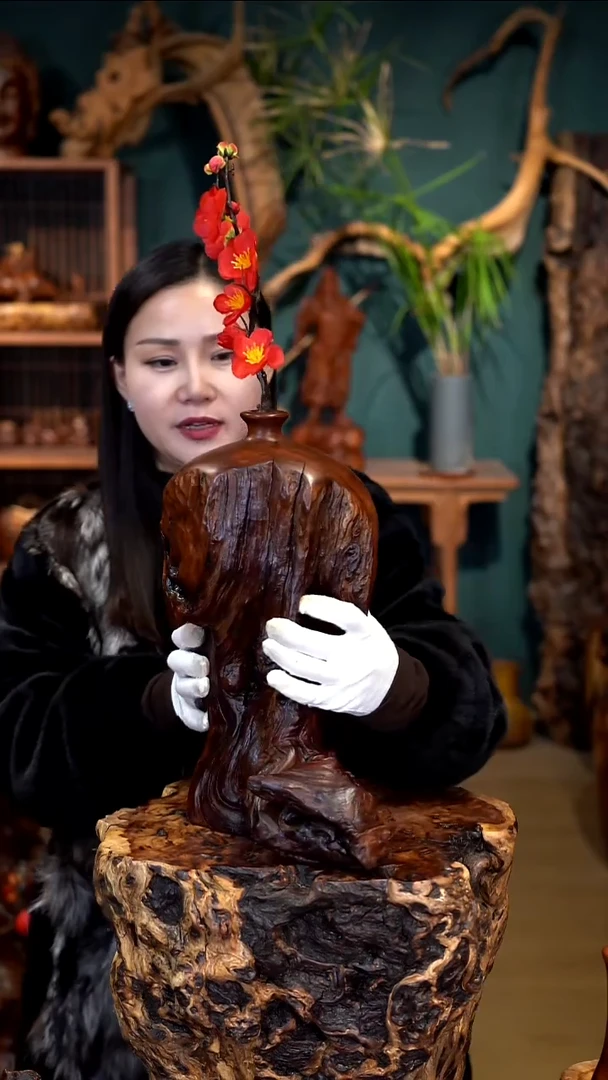 木雷击枣木随形小口瓶