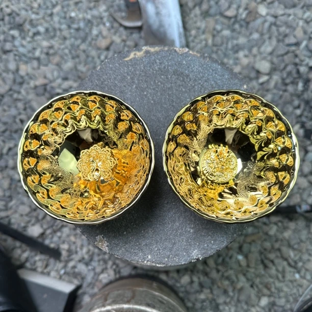 （双金色）雕刻双龙龙凤对杯 两只装 高端茶器 茶具 主人杯创意