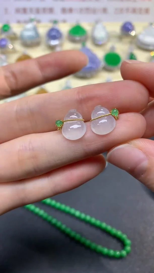 翡翠18K金镶嵌耳饰耳饰|780+78