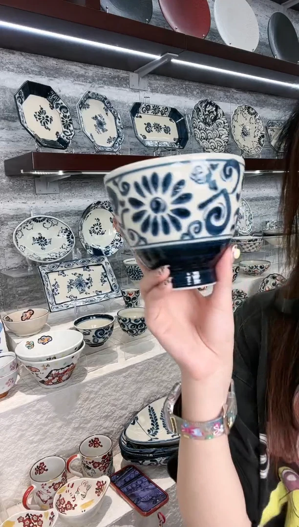 陶宗山窑高脚碗-蓝菊