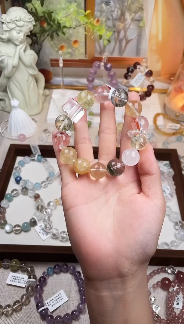 烟晶手链银S925镶嵌多宝