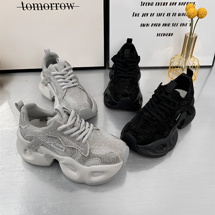 满天星水钻增高老爹鞋女2025春夏秋新款真皮厚底松糕鞋休闲单鞋女