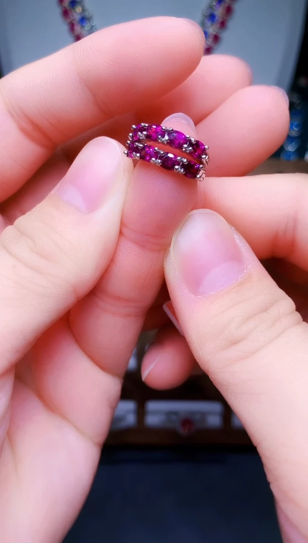 【闪购商品】石榴石（紫牙乌）耳饰银S925镶嵌59-9