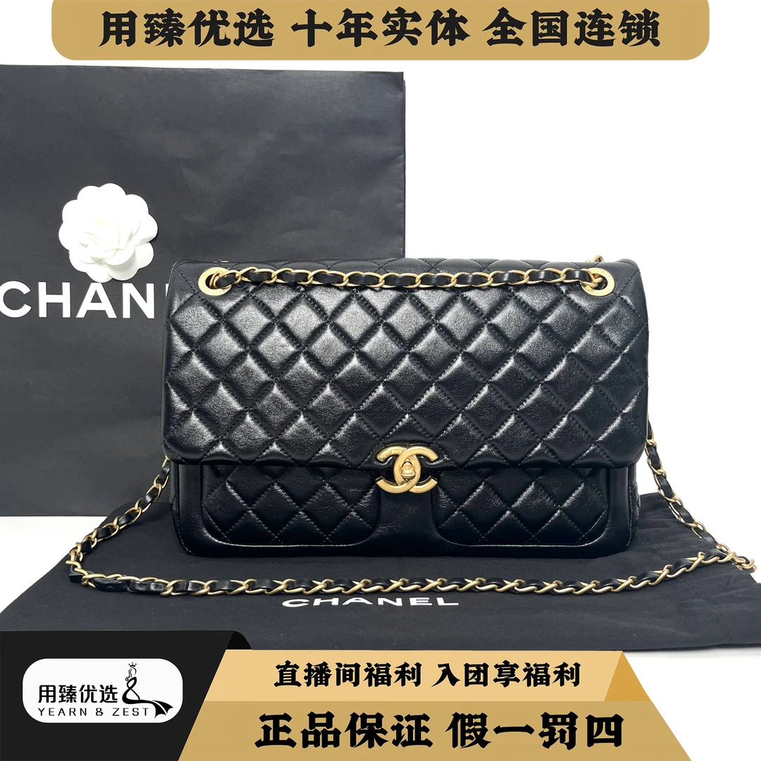99新 Chanel/香奈儿 经典黑金CF 23k金扣单肩包/AL2996183