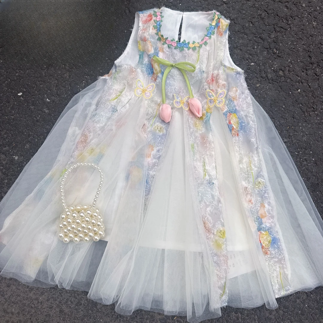 021【送帽子】夏季女童新款郁金香刺绣公主风连衣裙