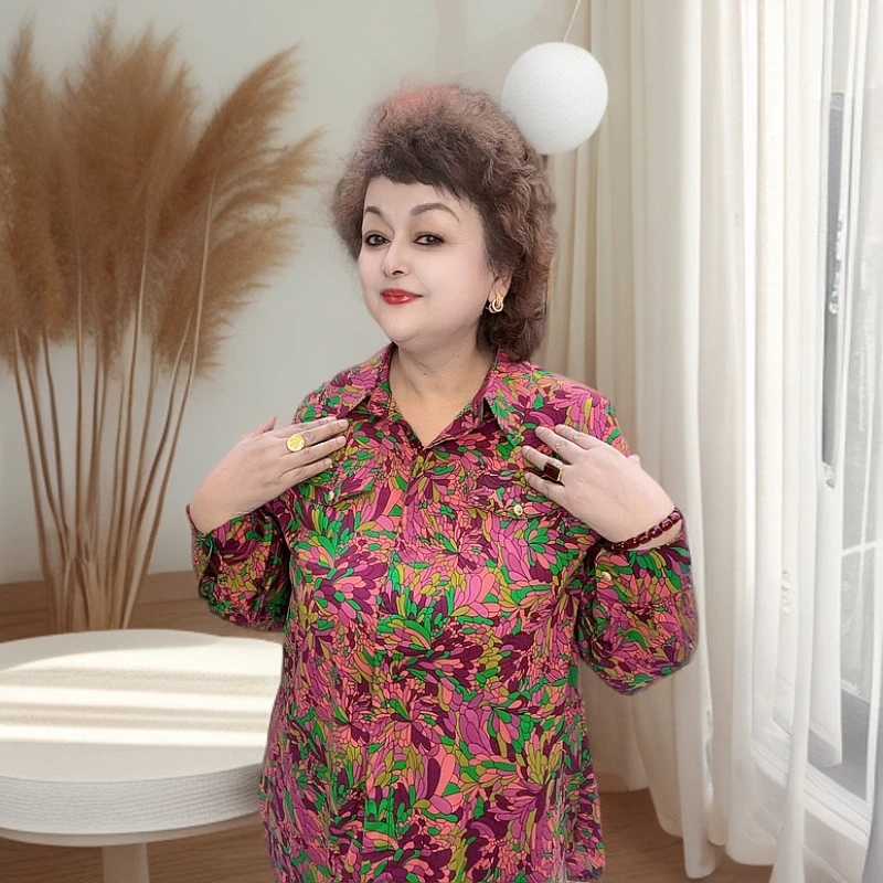 2025新款花纹衬衫时尚感满满大码女装高级感长袖衬衫