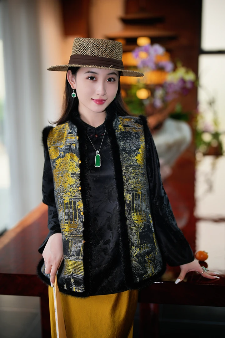 蓝大【月华流影​​】新中式桑蚕丝马甲5637