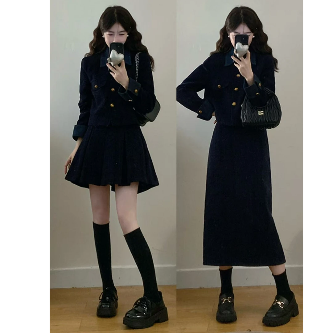 大码女装法式复古高级感套装假两件外套小香风两件套