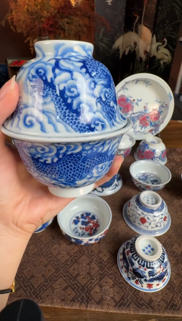 杯子小**灬刘建锋窑单龙盖碗+杯子