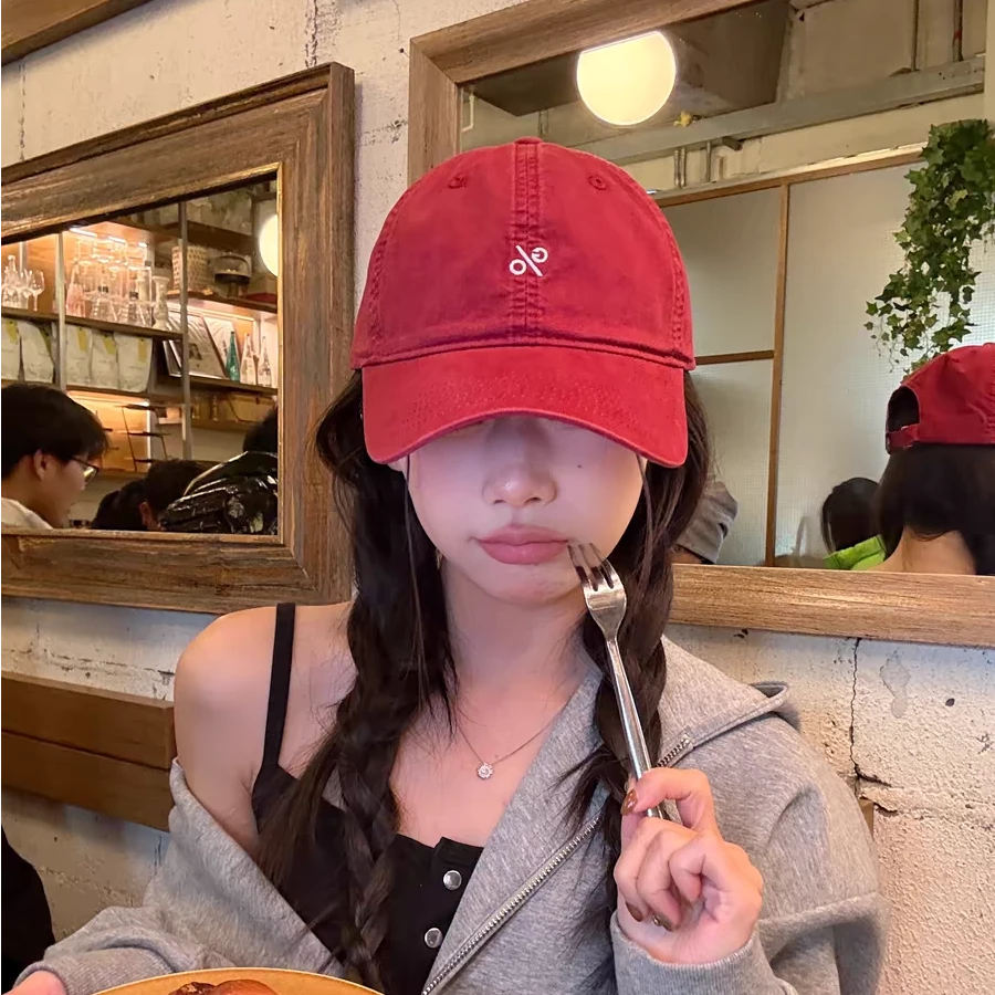 安可拉红复古做旧水洗棒球帽子女春夏新款宽檐防晒遮阳帽鸭舌帽潮