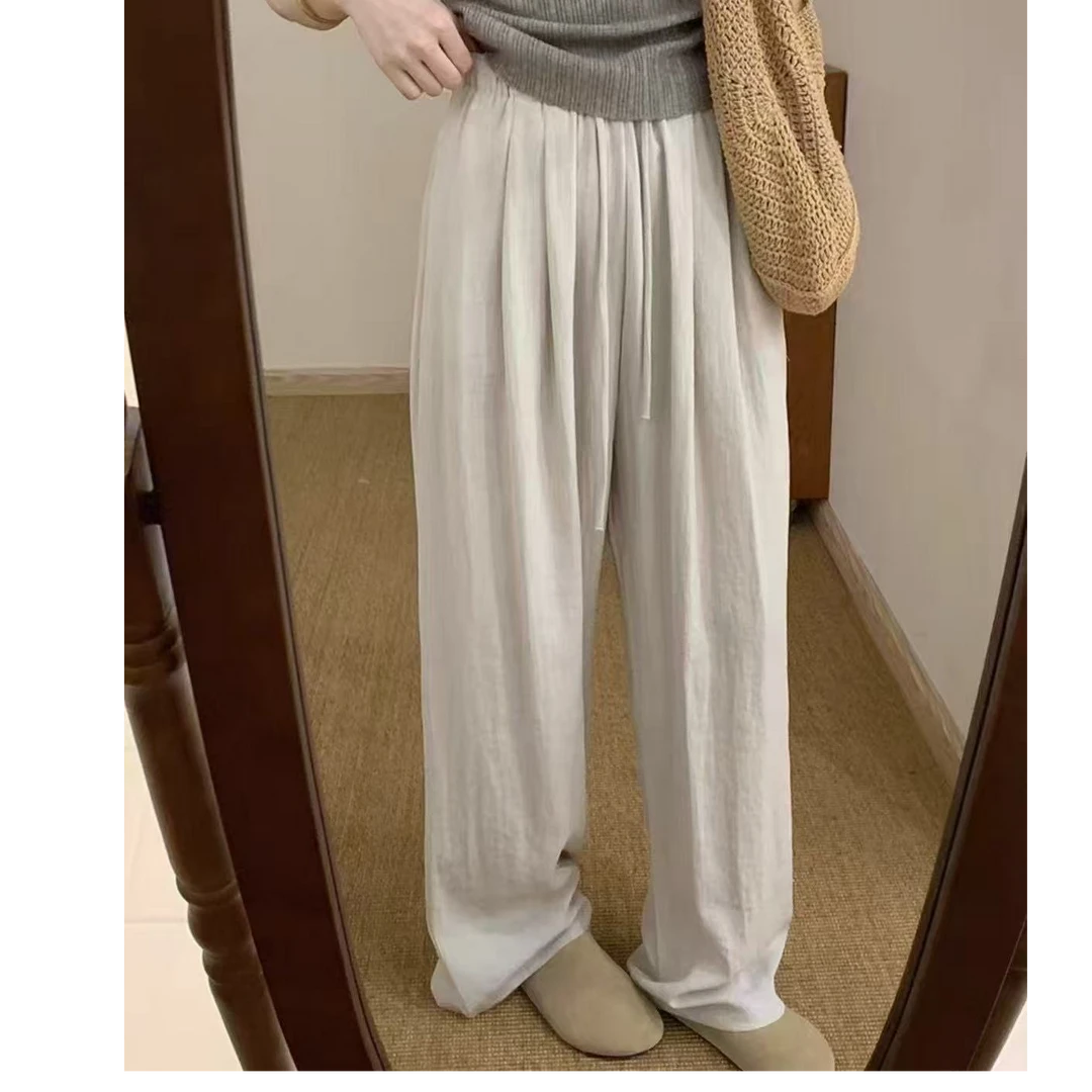 呼吸裤~夏季亚麻天丝混纺直筒裤宽松休闲薄款垂感高腰显瘦裤1120