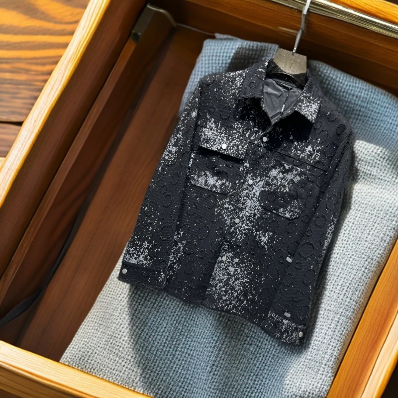 维斯克纳时尚男士休闲翻领牛仔外套潮流个性复古设计牛仔衣夹克