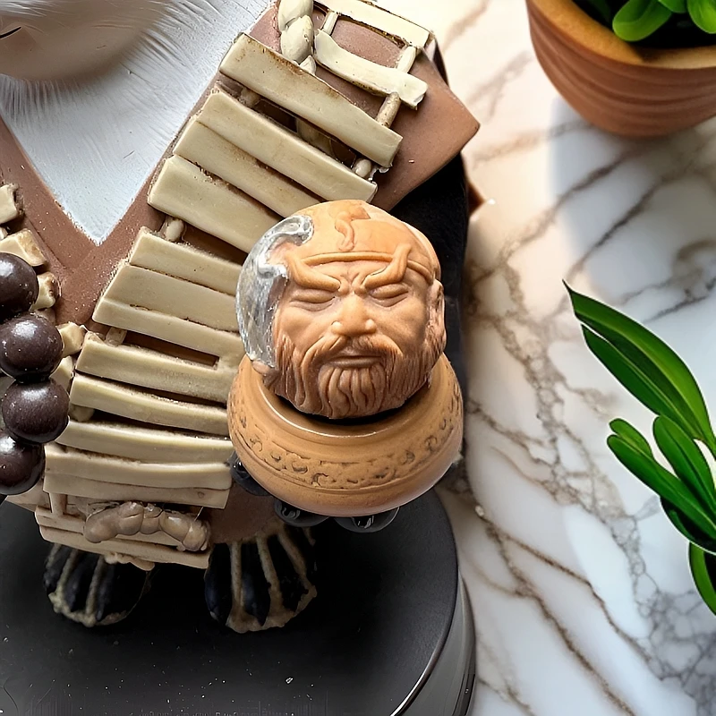 「手修镶嵌关公」尺寸17-18mm猴头核桃雕刻镶嵌  孔道镶嵌 猴头配饰