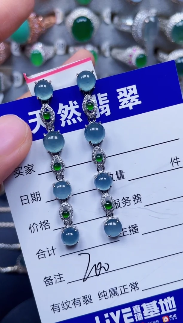 银S925镶嵌翡翠耳饰200