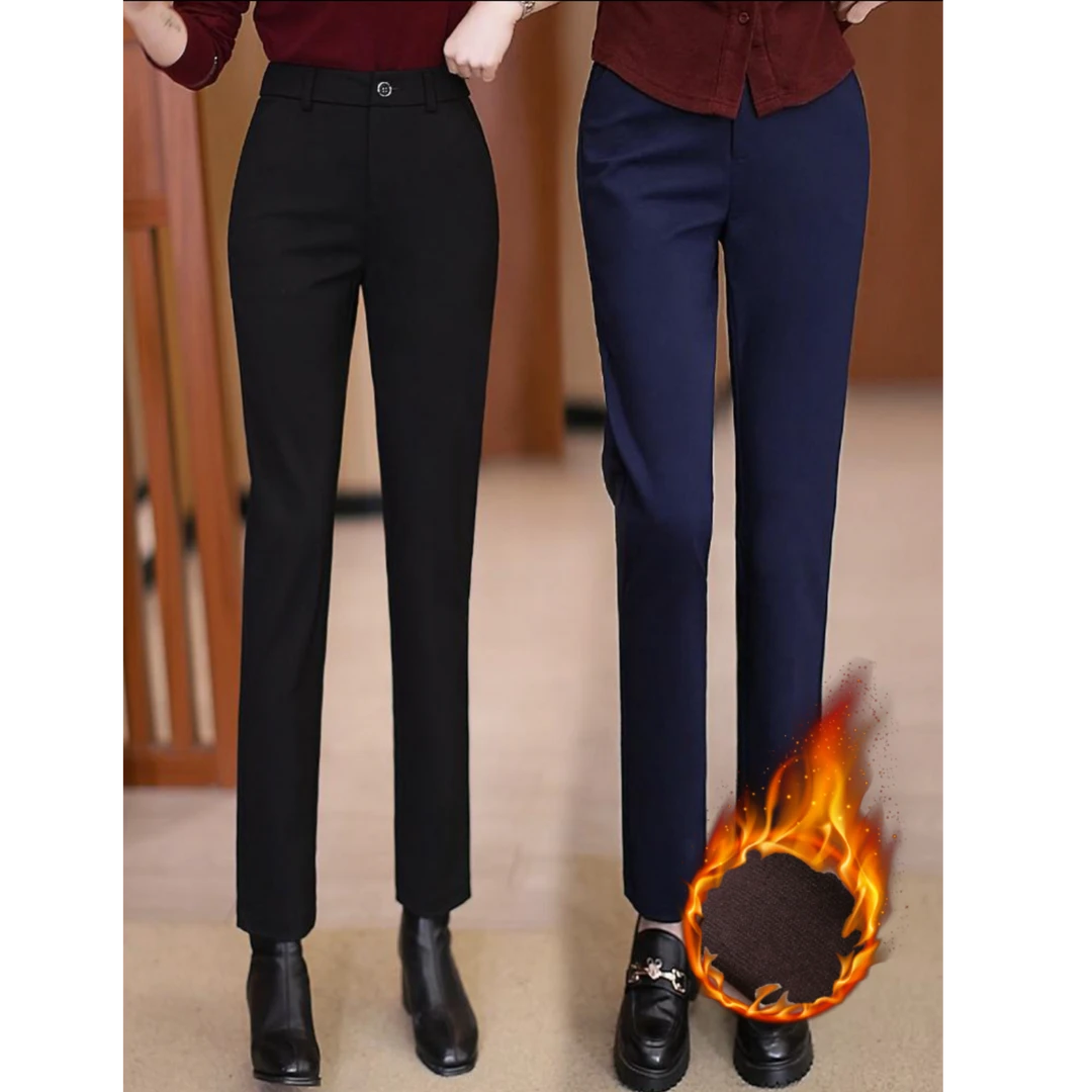 奈秀儿同款秋冬烟管裤女春秋新款加绒加厚高腰显瘦直筒西裤2399