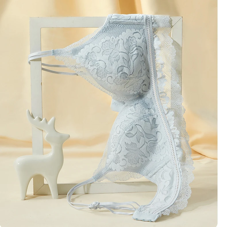 【纯欲轻撩】专柜款蕾丝聚拢交叉美背内衣女薄款性感无钢圈上托胸罩