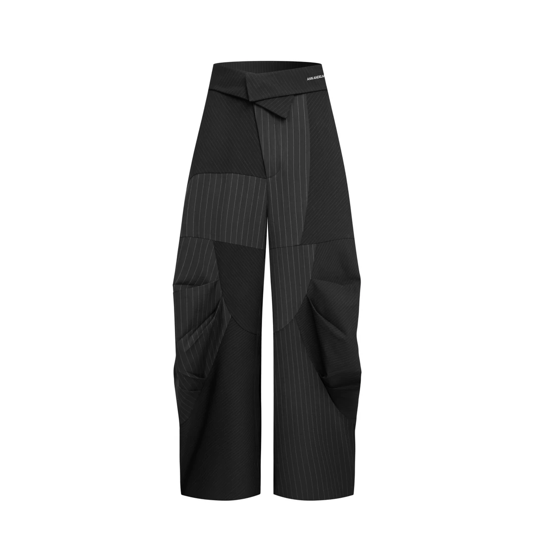 ANN ANDELMAN 长裤休闲风高腰阔腿裤宽松黑色设计师