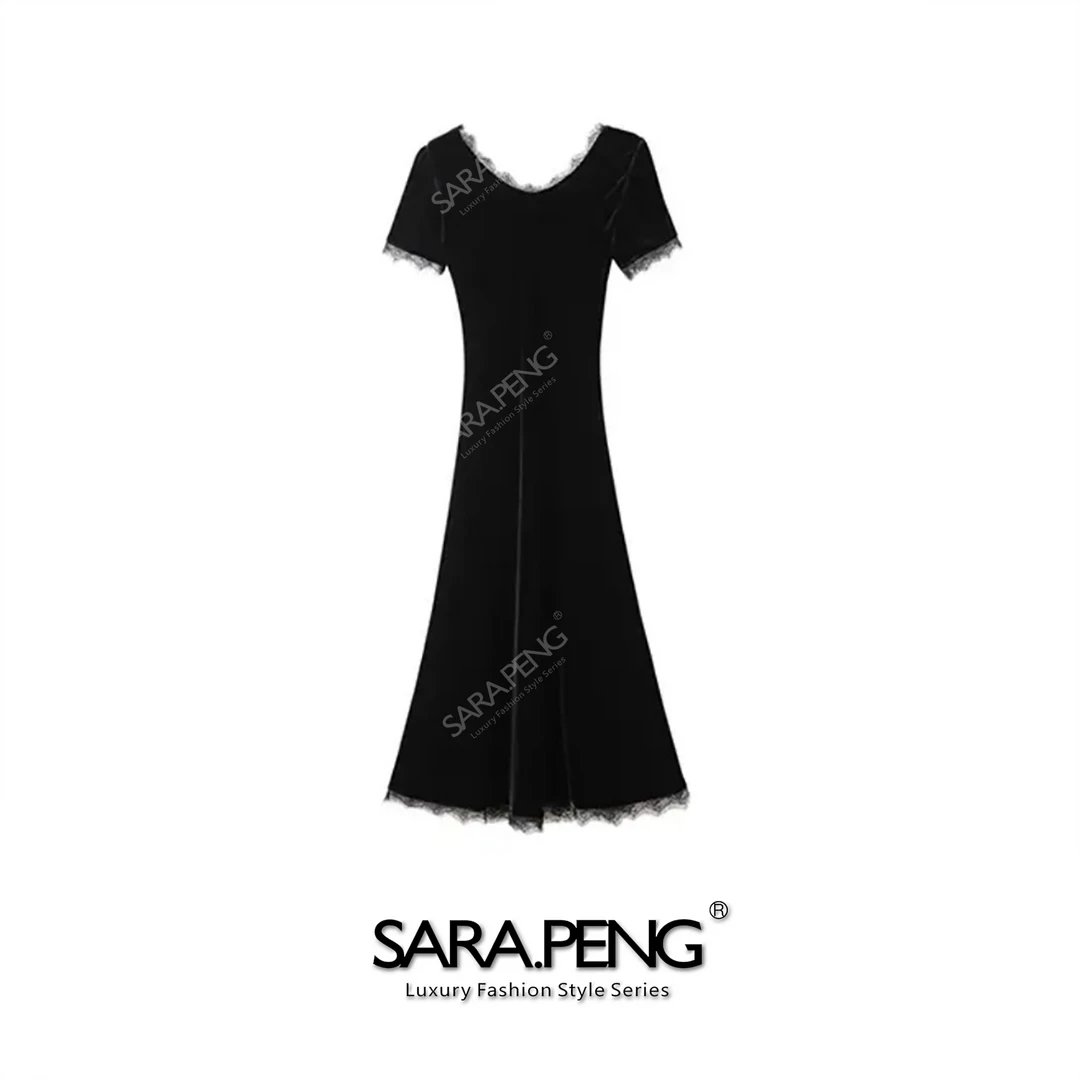 SARA.PENG梦巴黎｜重磅桑蚕丝丝绒花边连衣裙｜贵妇专享备｜名媛范
