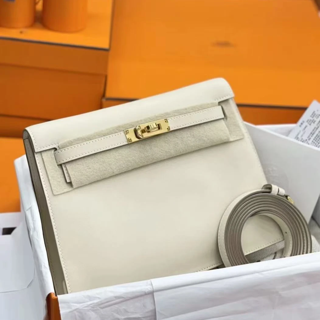 未使用 Hermes/爱马仕 kellydanse 奶油白 金扣 S皮 K刻