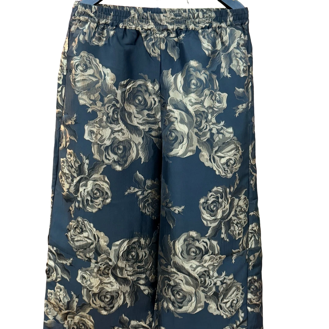 新中式国风休闲裤印花提花长裤阔腿裤秋冬松紧腰241687