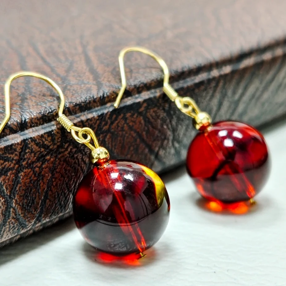 【正品血药珀】血药珀满血高端收藏DIY紫杉醇定制款卡14mm耳环 X19