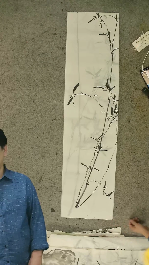 国画四尺对开  墨竹条屏 34*138cm