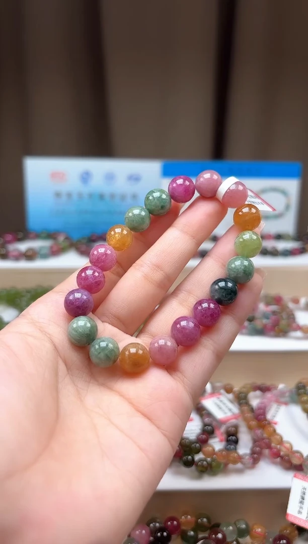 未镶嵌手串碧玺10.3mm艳丽彩虹色高阶油画体碧玺单圈手串