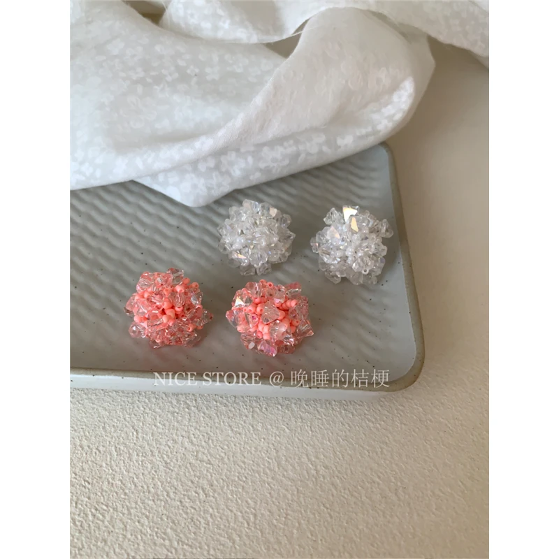 合金耳饰 晚睡的桔梗「莓果子」清新粉碎石花朵耳环多巴胺串珠百