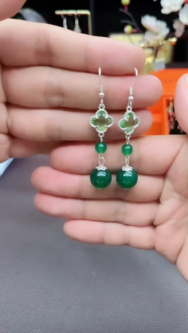 玛瑙/玉髓耳饰银S925镶嵌705000