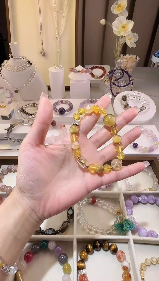 水晶手串银S925镶嵌黄水晶