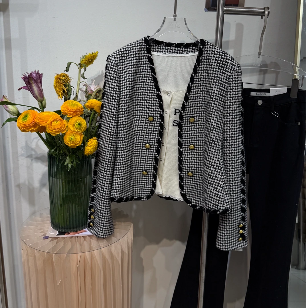 芭芘家千鸟格羊毛外套