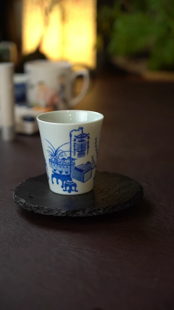 景德镇全手工手绘仿古青花清供咖啡杯