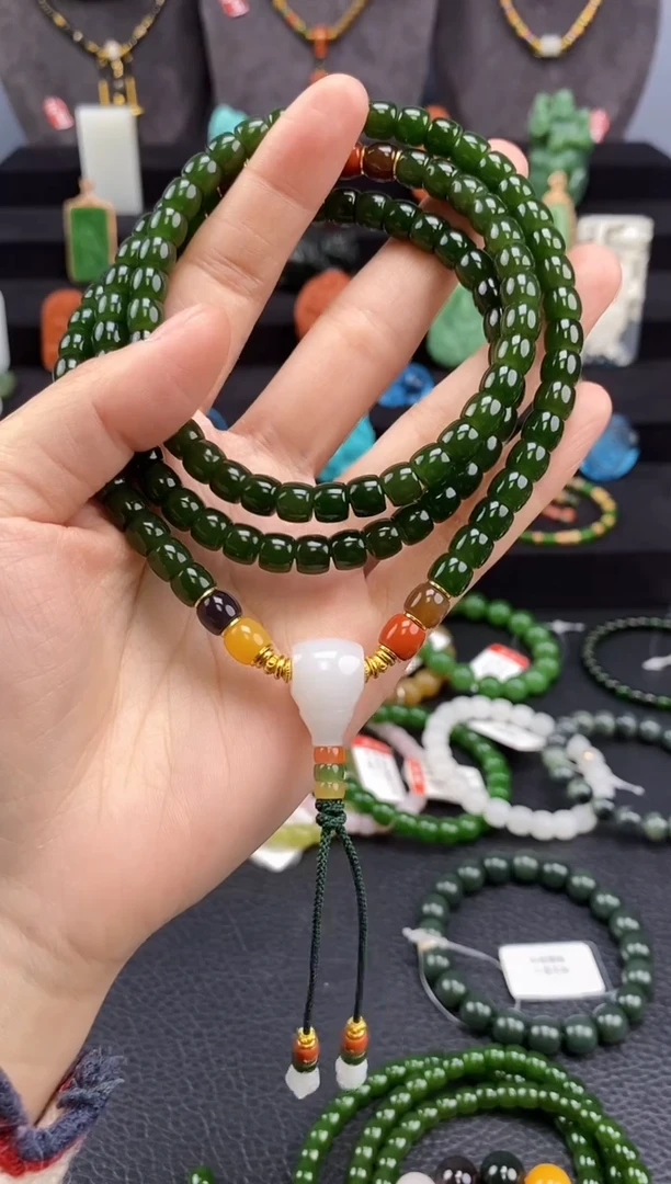 【闪购商品】和田玉-未镶嵌7mm碧玉极限弧108