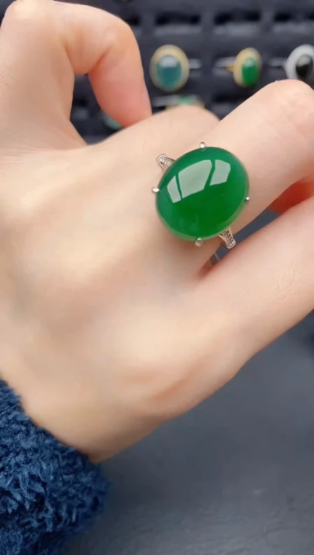 银S925镶嵌戒指翡翠天然a货翡翠521