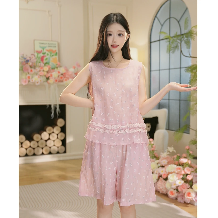 【轻薄浅粉❀】S夏季新款百棉面料家居服高颜值舒适透气睡衣套装