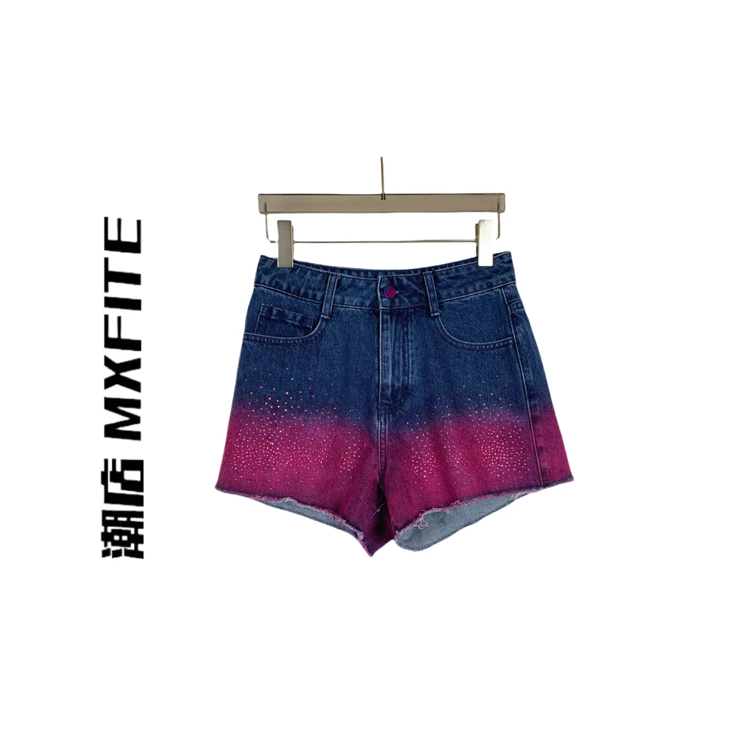 MXFITE潮店夏季新款渐变个性烫钻烫钻牛仔短裤（ZHX50590）