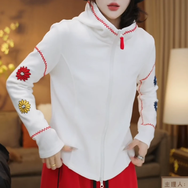 【太阳花】秋冬设计师明线刺绣设计感双面绒开衫卫衣LK2508788