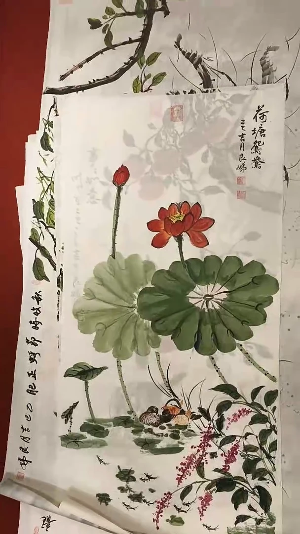 国画徐艮娣老师荷塘鸳鸯