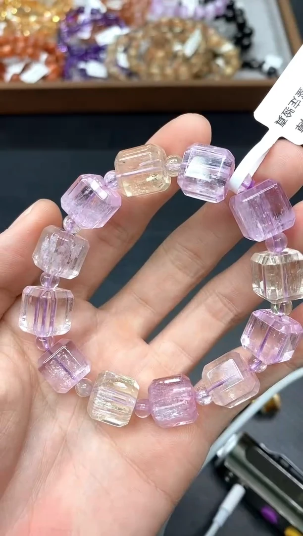 未镶嵌锂辉石手串A23彩锂辉方糖12mm