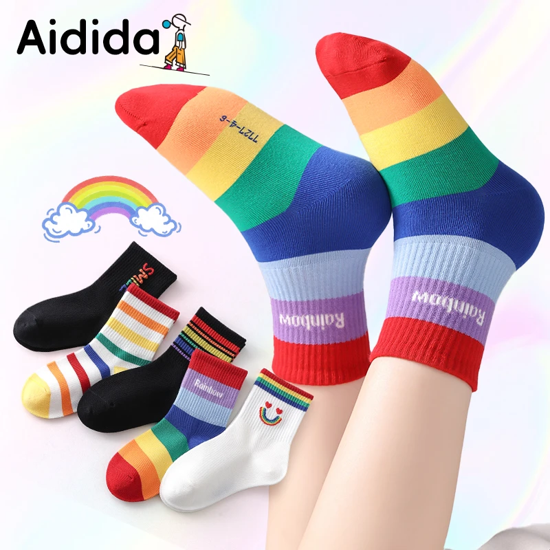 秋冬中筒10A防臭袜高弹不勒脚卡通运动风新疆棉男女童袜