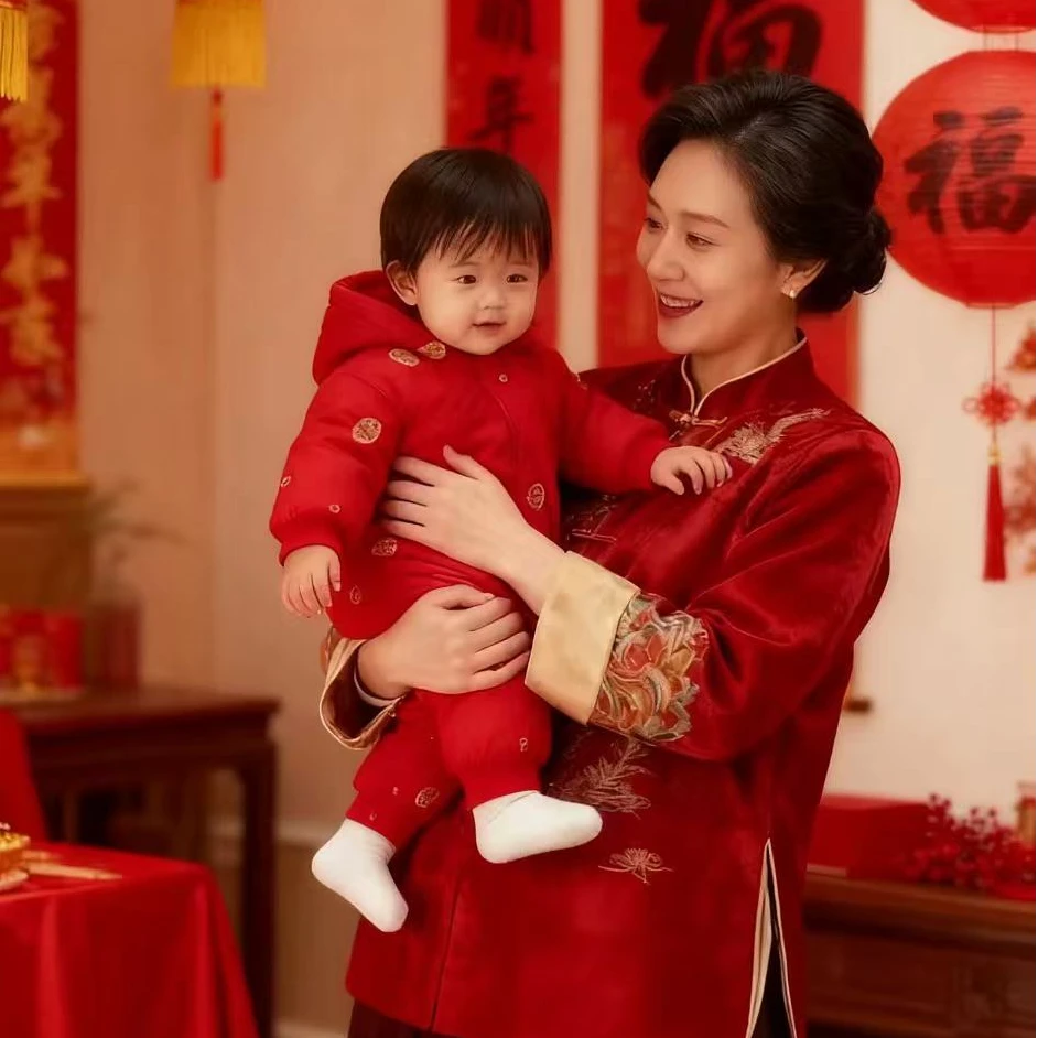 男女宝宝小月龄婴儿满月服男童百岁宴礼服红色百日连体衣一周岁服