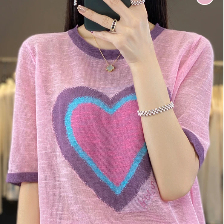 【A815】亚麻竹节麻爱心短袖